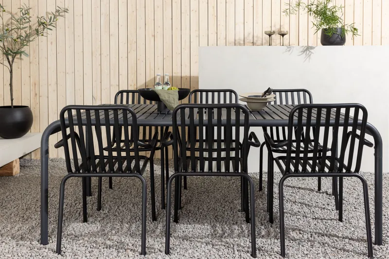 Borneo Matgrupp Utomhus 200 cm + 6 st Peking Karmstolar - Svart - Utemöbler - Utegrupp - Matgrupp utomhus