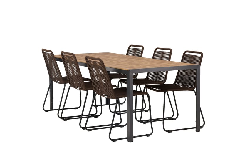 Break Matgrupp Utomhus 205 cm + 6 st Lindos Matstolar, Brun