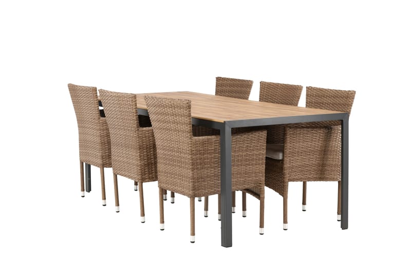 Break Matgrupp Utomhus 205 cm + 6 st Malina Karmstolar, Brun