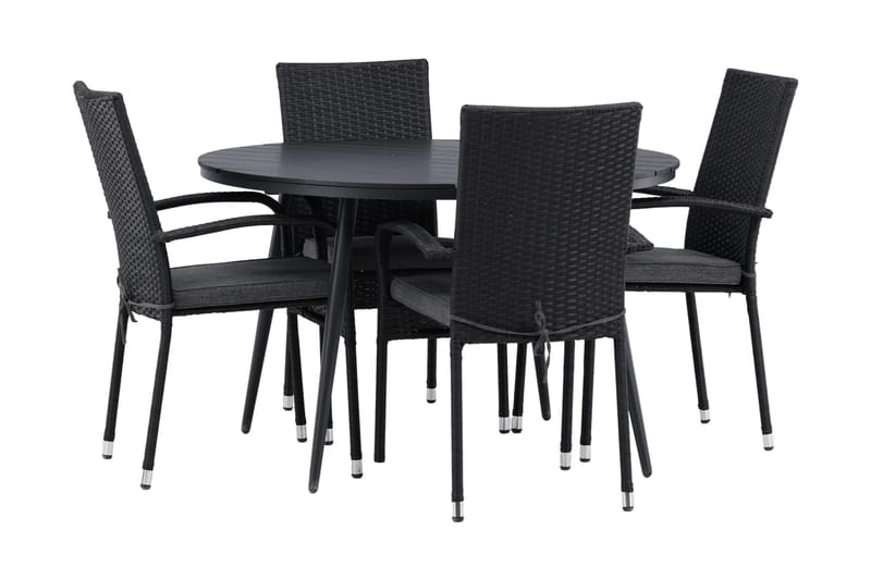 Break Matgrupp Utomhus Rund Ø120cm + 4 Anna Matstolar - Beige/Svart - Utemöbler - Utegrupp - Matgrupp utomhus