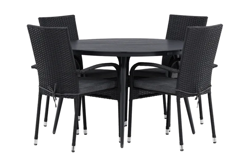 Break Matgrupp Utomhus Rund Ø120cm + 4 Anna Matstolar, Beige/Svart