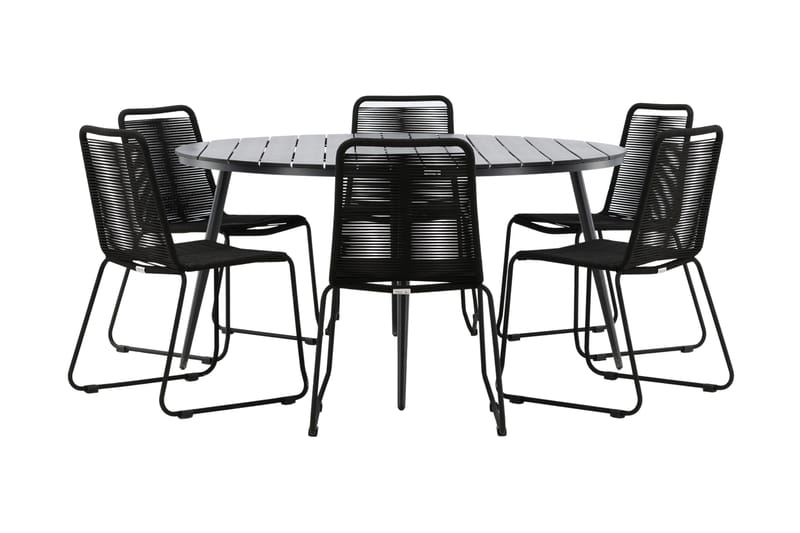 Break Matgrupp Utomhus Rund Ø150cm + 6 Lindos Stapelbara Matstolar - Svart - Utemöbler - Utegrupp - Matgrupp utomhus