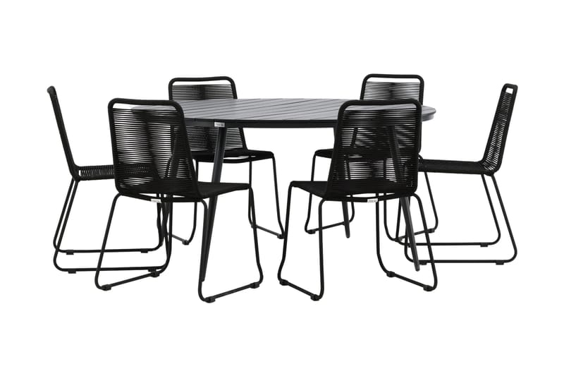 Break Matgrupp Utomhus Rund Ø150cm + 6 Lindos Stapelbara Matstolar - Svart - Utemöbler - Utegrupp - Matgrupp utomhus