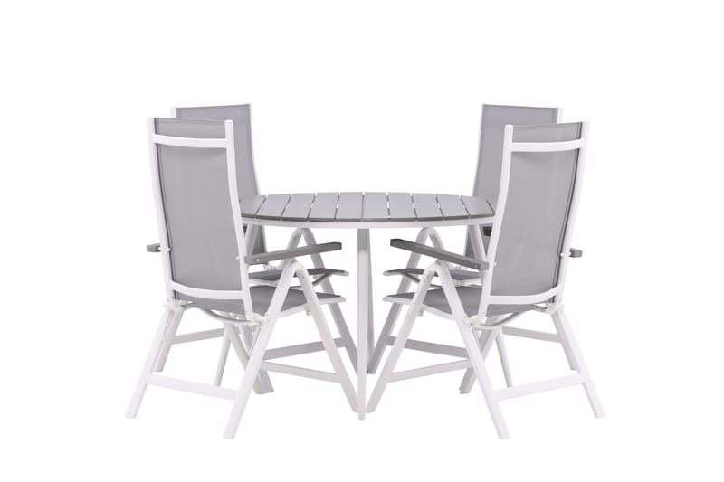 Break Matgrupp Utomhus Rund 120 cm + 4 Albany Postitionsstol - Vit/Grå - Utemöbler - Utegrupp - Matgrupp utomhus