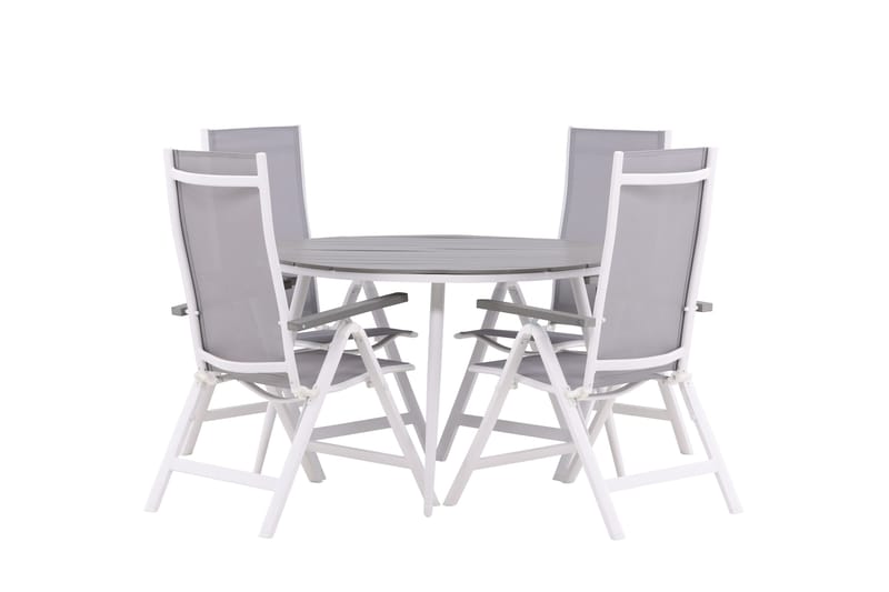 Break Matgrupp Utomhus Rund 120 cm + 4 Albany Postitionsstol - Vit/Grå - Utemöbler - Utegrupp - Matgrupp utomhus
