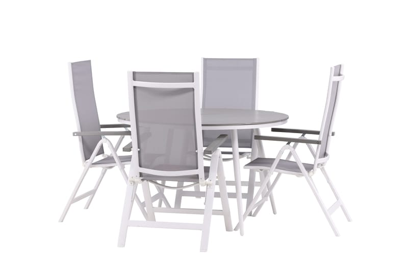 Break Matgrupp Utomhus Rund 120 cm + 4 Albany Postitionsstol - Vit/Grå - Utemöbler - Utegrupp - Matgrupp utomhus