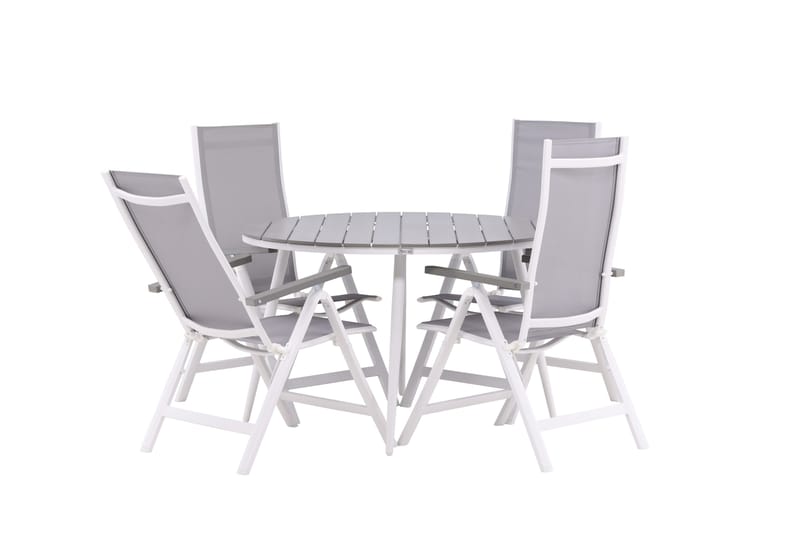 Break Matgrupp Utomhus Rund 120 cm + 4 Albany Postitionsstol - Vit/Grå - Utemöbler - Utegrupp - Matgrupp utomhus