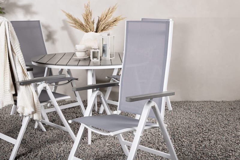 Break Matgrupp Utomhus Rund 120 cm + 4 Albany Postitionsstol - Vit/Grå - Utemöbler - Utegrupp - Matgrupp utomhus