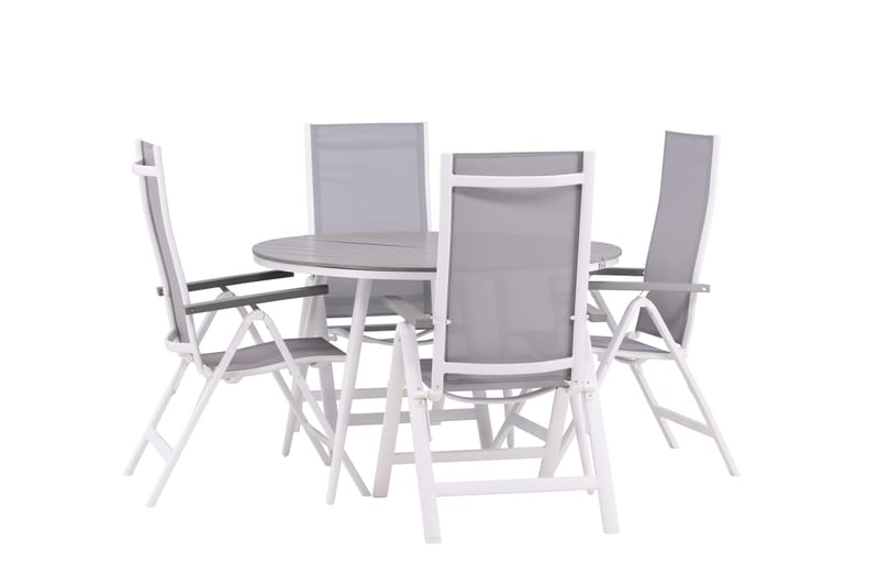 Break Matgrupp Utomhus Rund 120 cm + 4 Albany Postitionsstol - Vit/Grå - Utemöbler - Utegrupp - Matgrupp utomhus