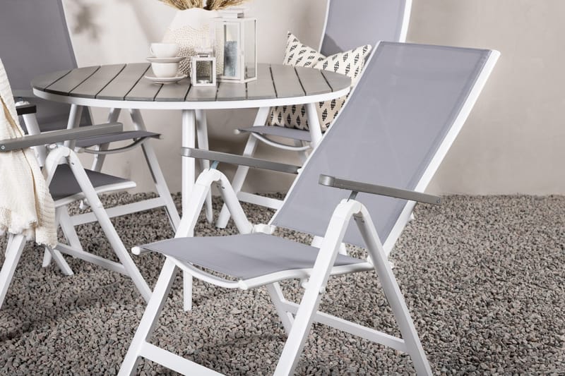 Break Matgrupp Utomhus Rund 120 cm + 4 Albany Postitionsstol - Vit/Grå - Utemöbler - Utegrupp - Matgrupp utomhus