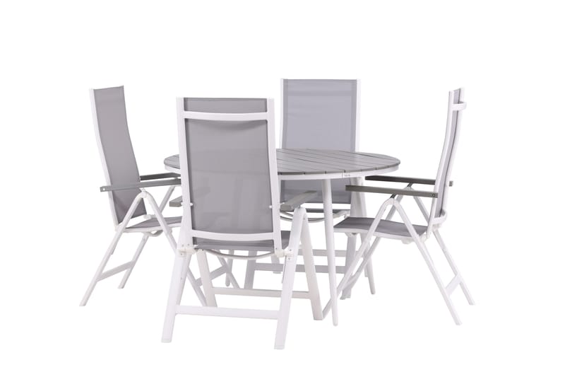 Break Matgrupp Utomhus Rund 120 cm + 4 Albany Postitionsstol - Vit/Grå - Utemöbler - Utegrupp - Matgrupp utomhus