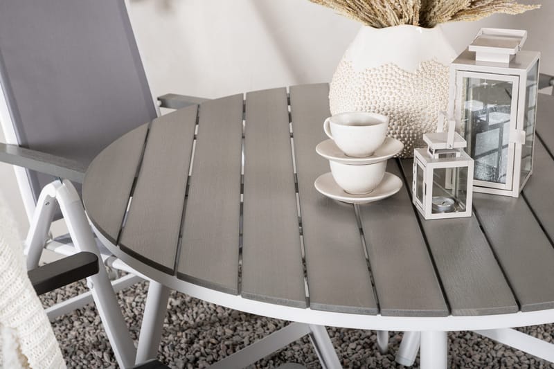 Break Matgrupp Utomhus Rund 120 cm + 4 Albany Postitionsstol - Vit/Grå - Utemöbler - Utegrupp - Matgrupp utomhus