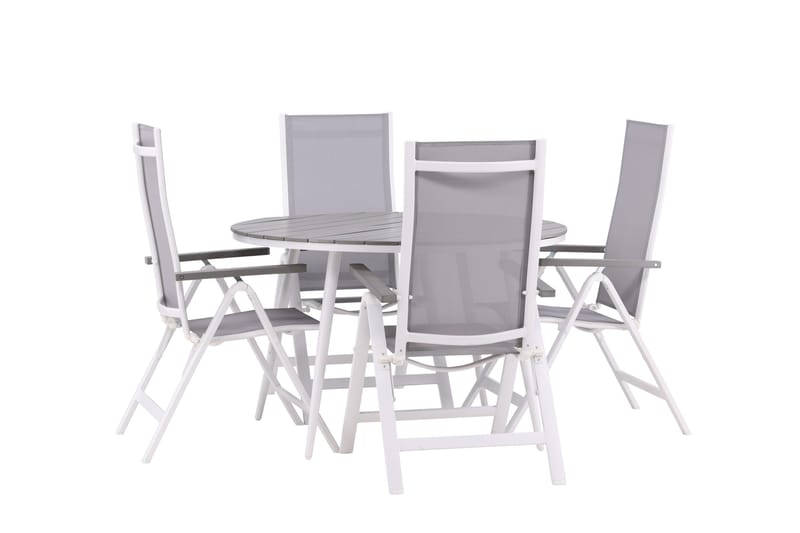 Break Matgrupp Utomhus Rund 120 cm + 4 Albany Postitionsstol - Vit/Grå - Utemöbler - Utegrupp - Matgrupp utomhus