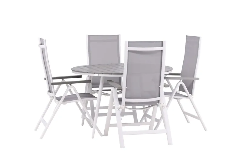 Break Matgrupp Utomhus Rund 120 cm + 4 Albany Postitionsstol - Vit/Grå - Utemöbler - Utegrupp - Matgrupp utomhus