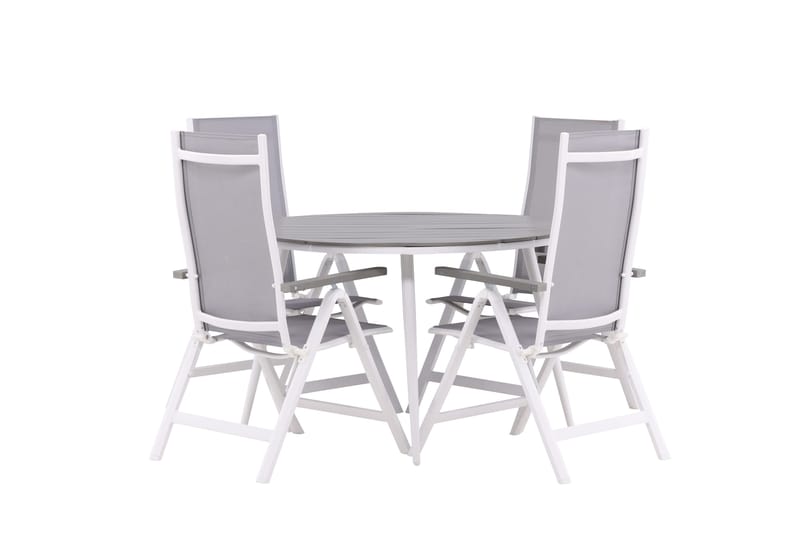 Break Matgrupp Utomhus Rund 120 cm + 4 Albany Postitionsstol - Vit/Grå - Utemöbler - Utegrupp - Matgrupp utomhus