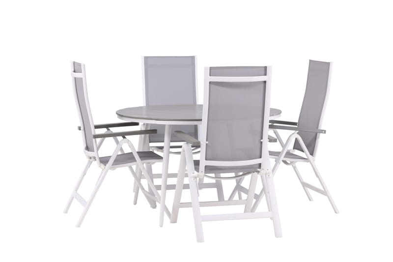 Break Matgrupp Utomhus Rund 120 cm + 4 Albany Postitionsstol - Vit/Grå - Utemöbler - Utegrupp - Matgrupp utomhus
