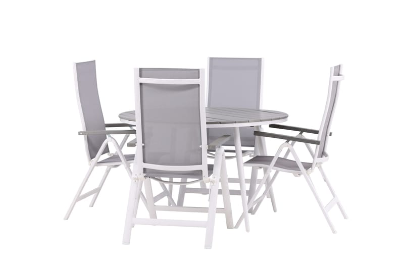 Break Matgrupp Utomhus Rund 120 cm + 4 Albany Postitionsstol - Vit/Grå - Utemöbler - Utegrupp - Matgrupp utomhus