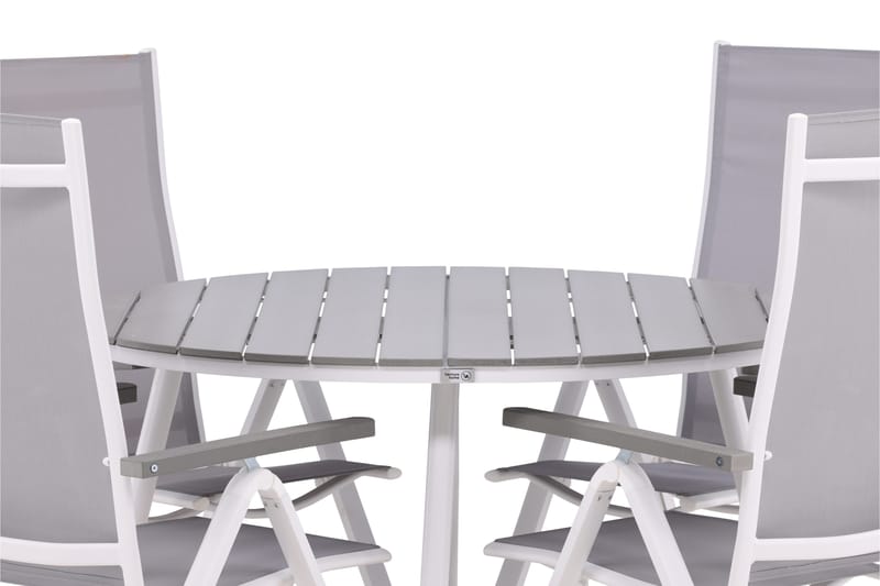 Break Matgrupp Utomhus Rund 120 cm + 4 Albany Postitionsstol - Vit/Grå - Utemöbler - Utegrupp - Matgrupp utomhus