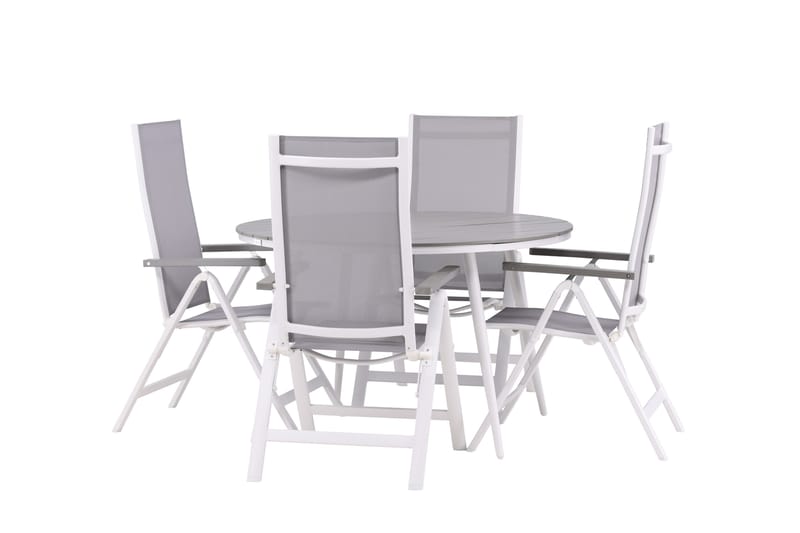 Break Matgrupp Utomhus Rund 120 cm + 4 Albany Postitionsstol - Vit/Grå - Utemöbler - Utegrupp - Matgrupp utomhus
