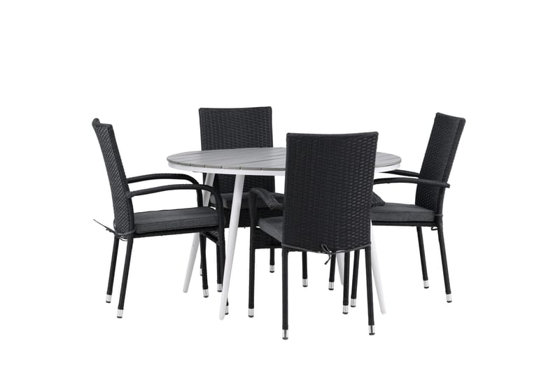 Break Matgrupp Utomhus Rund 120 cm + 4 Anna Matstol - Svart/Grå - Utemöbler - Utegrupp - Matgrupp utomhus