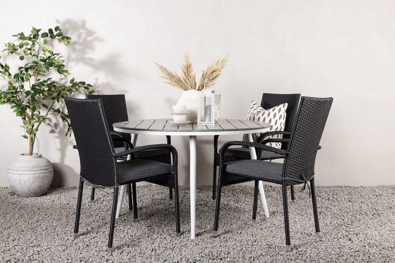 Break Matgrupp Utomhus Rund 120 cm + 4 Anna Matstol - Svart/Grå - Utemöbler - Utegrupp - Matgrupp utomhus