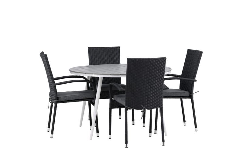 Break Matgrupp Utomhus Rund 120 cm + 4 Anna Matstol - Svart/Grå - Utemöbler - Utegrupp - Matgrupp utomhus
