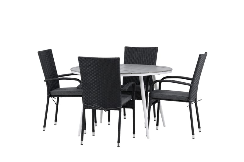 Break Matgrupp Utomhus Rund 120 cm + 4 Anna Matstol - Svart/Grå - Utemöbler - Utegrupp - Matgrupp utomhus