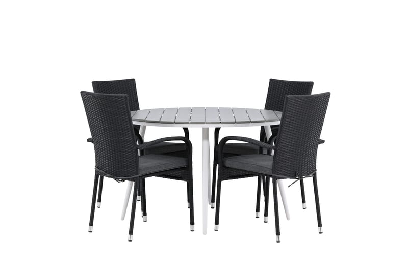 Break Matgrupp Utomhus Rund 120 cm + 4 Anna Matstol - Svart/Grå - Utemöbler - Utegrupp - Matgrupp utomhus