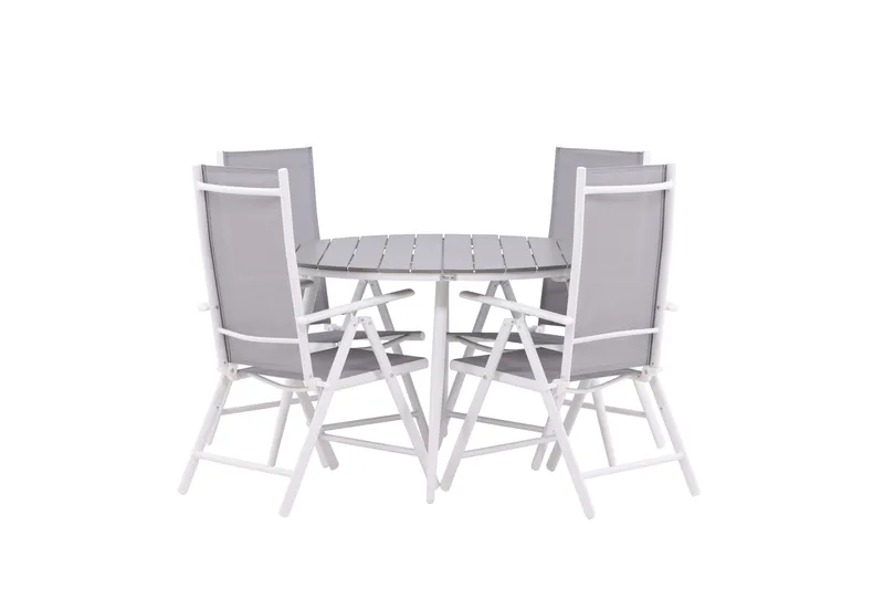 Break Matgrupp Utomhus Rund 120 cm + 4 Break Positionsstol, Vit/Grå