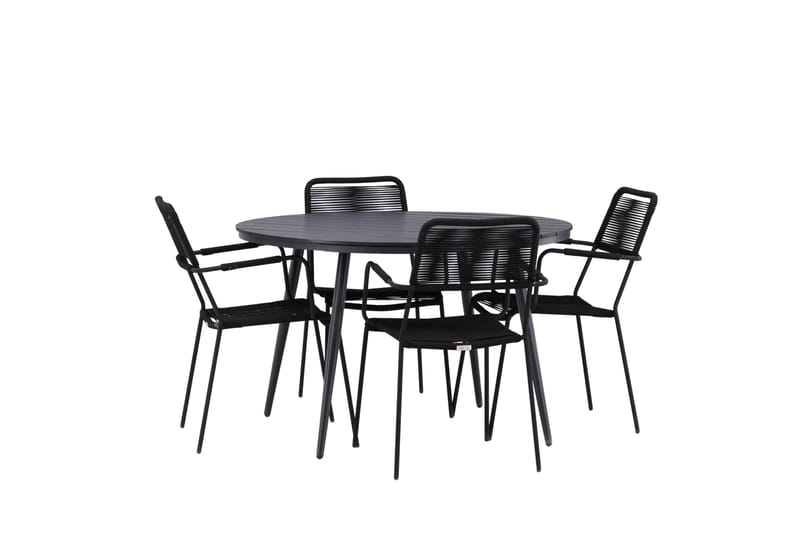 Break Matgrupp Utomhus Rund 120 cm + 4 Lindos Karmstol - Svart - Utemöbler - Utegrupp - Matgrupp utomhus