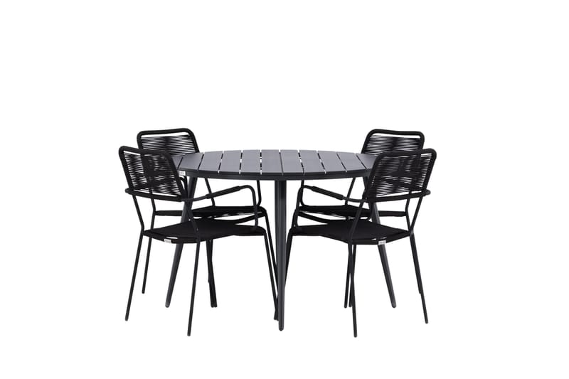 Break Matgrupp Utomhus Rund 120 cm + 4 Lindos Karmstol - Svart - Utemöbler - Utegrupp - Matgrupp utomhus