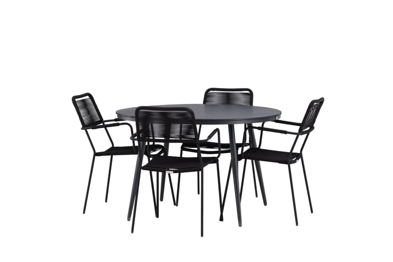 Break Matgrupp Utomhus Rund 120 cm + 4 Lindos Karmstol - Svart - Utemöbler - Utegrupp - Matgrupp utomhus