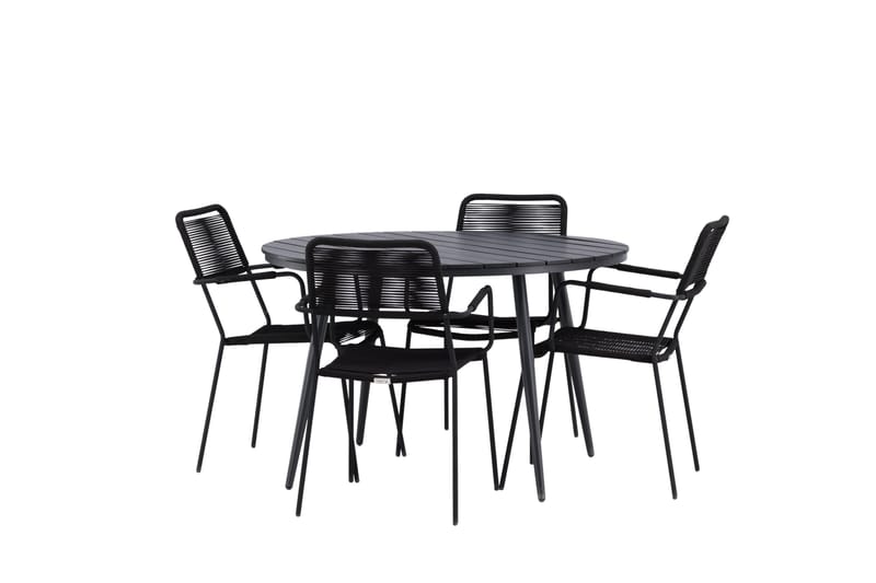 Break Matgrupp Utomhus Rund 120 cm + 4 Lindos Karmstol - Svart - Utemöbler - Utegrupp - Matgrupp utomhus