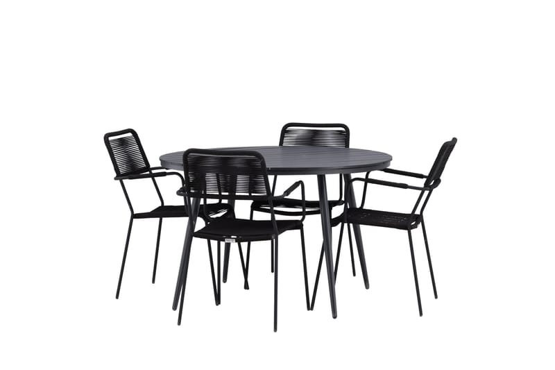 Break Matgrupp Utomhus Rund 120 cm + 4 Lindos Karmstol - Svart - Utemöbler - Utegrupp - Matgrupp utomhus