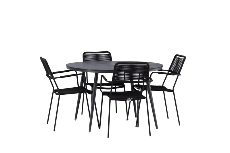 Break Matgrupp Utomhus Rund 120 cm + 4 Lindos Karmstol - Svart - Utemöbler - Utegrupp - Matgrupp utomhus