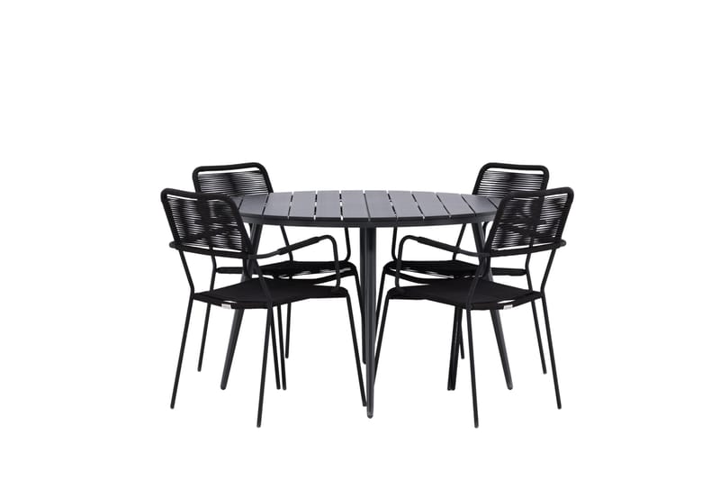 Break Matgrupp Utomhus Rund 120 cm + 4 Lindos Karmstol - Svart - Utemöbler - Utegrupp - Matgrupp utomhus