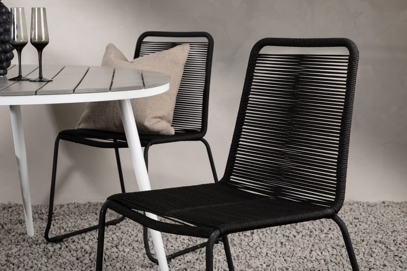 Break Matgrupp Utomhus Rund 120 cm + 4 Lindos Stapelbar Stol - Svart/Grå - Utemöbler - Utegrupp - Matgrupp utomhus