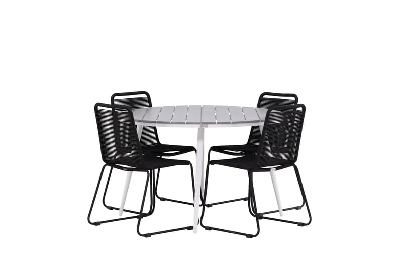 Break Matgrupp Utomhus Rund 120 cm + 4 Lindos Stapelbar Stol - Svart/Grå - Utemöbler - Utegrupp - Matgrupp utomhus