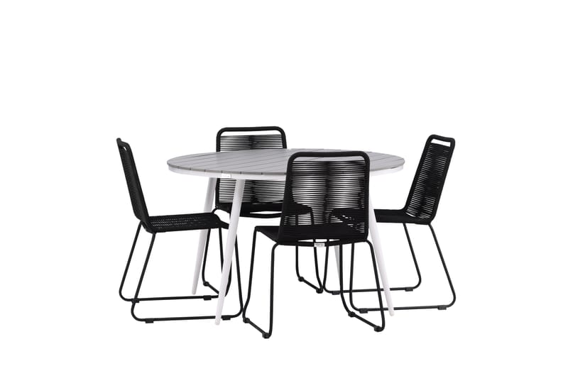 Break Matgrupp Utomhus Rund 120 cm + 4 Lindos Stapelbar Stol - Svart/Grå - Utemöbler - Utegrupp - Matgrupp utomhus