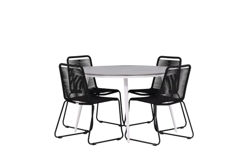 Break Matgrupp Utomhus Rund 120 cm + 4 Lindos Stapelbar Stol - Svart/Grå - Utemöbler - Utegrupp - Matgrupp utomhus
