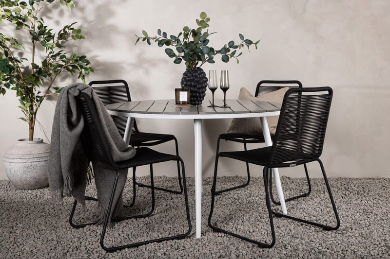 Break Matgrupp Utomhus Rund 120 cm + 4 Lindos Stapelbar Stol - Svart/Grå - Utemöbler - Utegrupp - Matgrupp utomhus