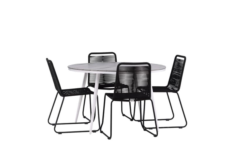 Break Matgrupp Utomhus Rund 120 cm + 4 Lindos Stapelbar Stol - Svart/Grå - Utemöbler - Utegrupp - Matgrupp utomhus