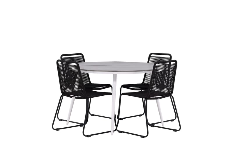 Break Matgrupp Utomhus Rund 120 cm + 4 Lindos Stapelbar Stol - Svart/Grå - Utemöbler - Utegrupp - Matgrupp utomhus