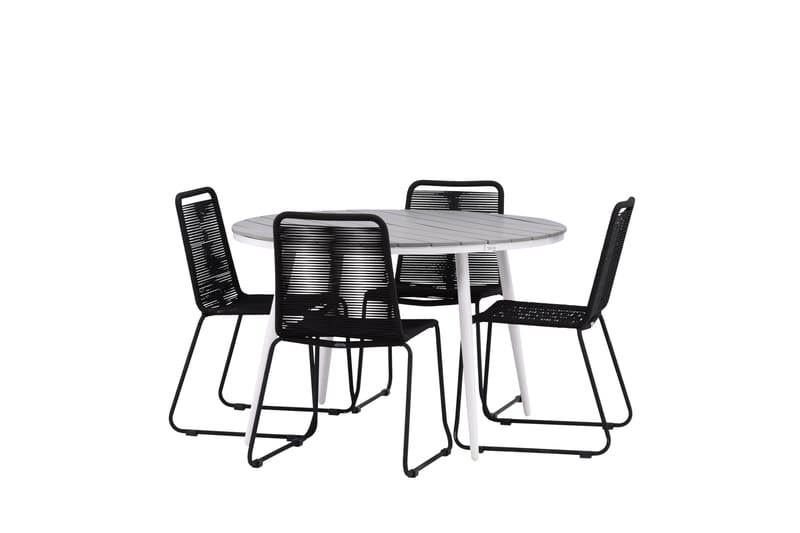 Break Matgrupp Utomhus Rund 120 cm + 4 Lindos Stapelbar Stol - Svart/Grå - Utemöbler - Utegrupp - Matgrupp utomhus
