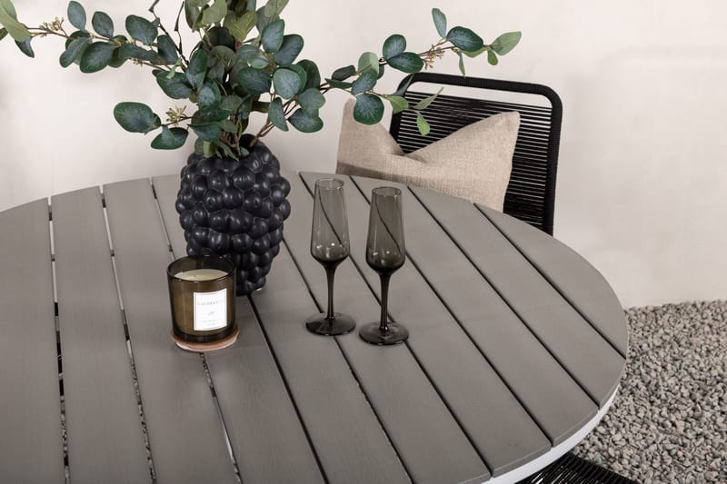 Break Matgrupp Utomhus Rund 120 cm + 4 Lindos Stapelbar Stol - Svart/Grå - Utemöbler - Utegrupp - Matgrupp utomhus