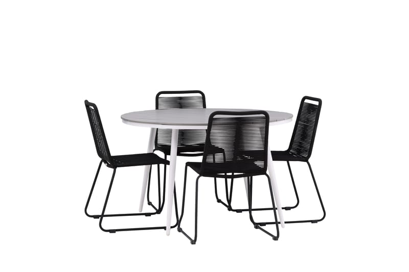 Break Matgrupp Utomhus Rund 120 cm + 4 Lindos Stapelbar Stol - Svart/Grå - Utemöbler - Utegrupp - Matgrupp utomhus