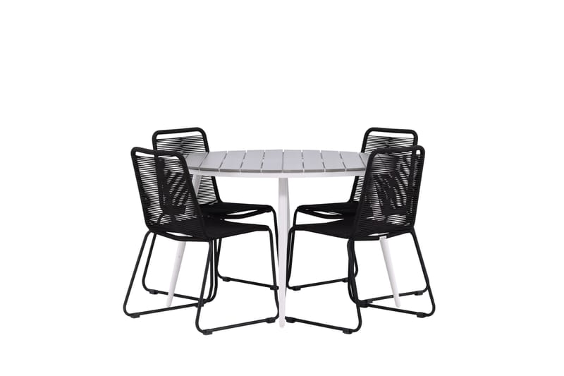 Break Matgrupp Utomhus Rund 120 cm + 4 Lindos Stapelbar Stol - Svart/Grå - Utemöbler - Utegrupp - Matgrupp utomhus