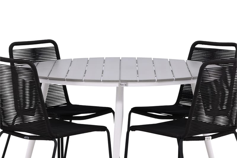 Break Matgrupp Utomhus Rund 120 cm + 4 Lindos Stapelbar Stol - Svart/Grå - Utemöbler - Utegrupp - Matgrupp utomhus