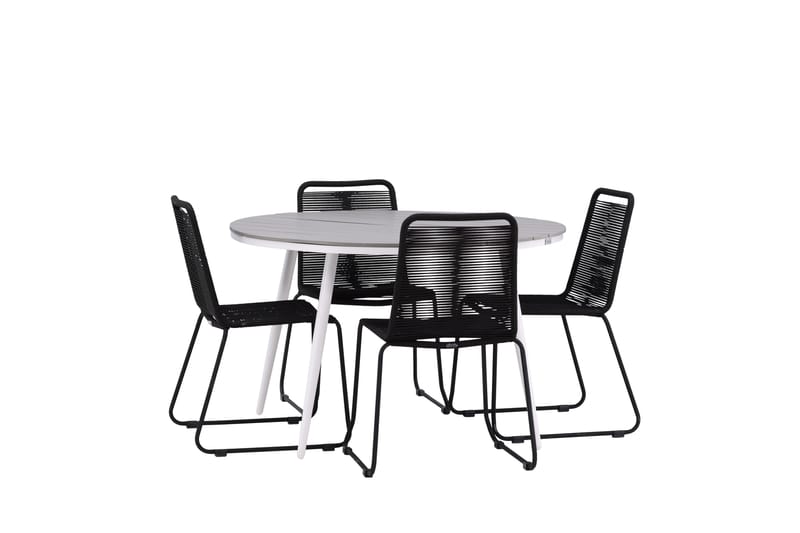 Break Matgrupp Utomhus Rund 120 cm + 4 Lindos Stapelbar Stol - Svart/Grå - Utemöbler - Utegrupp - Matgrupp utomhus