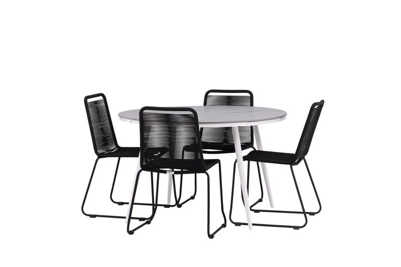 Break Matgrupp Utomhus Rund 120 cm + 4 Lindos Stapelbar Stol - Svart/Grå - Utemöbler - Utegrupp - Matgrupp utomhus
